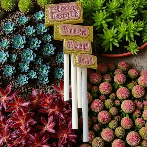 4 Pottery Garden Plant Marker Stakes SML Pottery Susan Levine Cottage Herbs - Picture 13 of 16